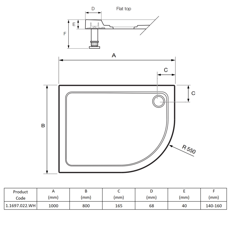 Mira Flight Low LH Offset Quadrant Shower Tray 1000mm x 800mm 1.