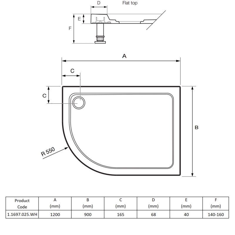 Mira Flight Low Offset Quadrant Shower Tray 1200mm x 900mm Right Handed (inc Waste)