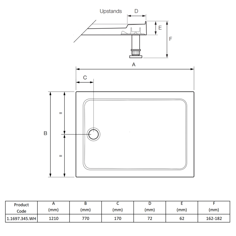 Mira Flight Low 4 Upstand Rectangular Shower Tray 1200mm x 760mm (inc Waste)