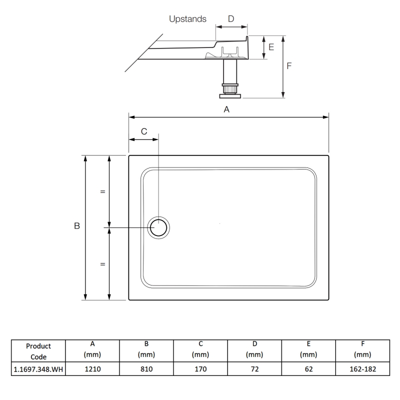 Mira Flight Low 4 Upstand Rectangular Shower Tray 1200mm x 800mm (inc Waste)