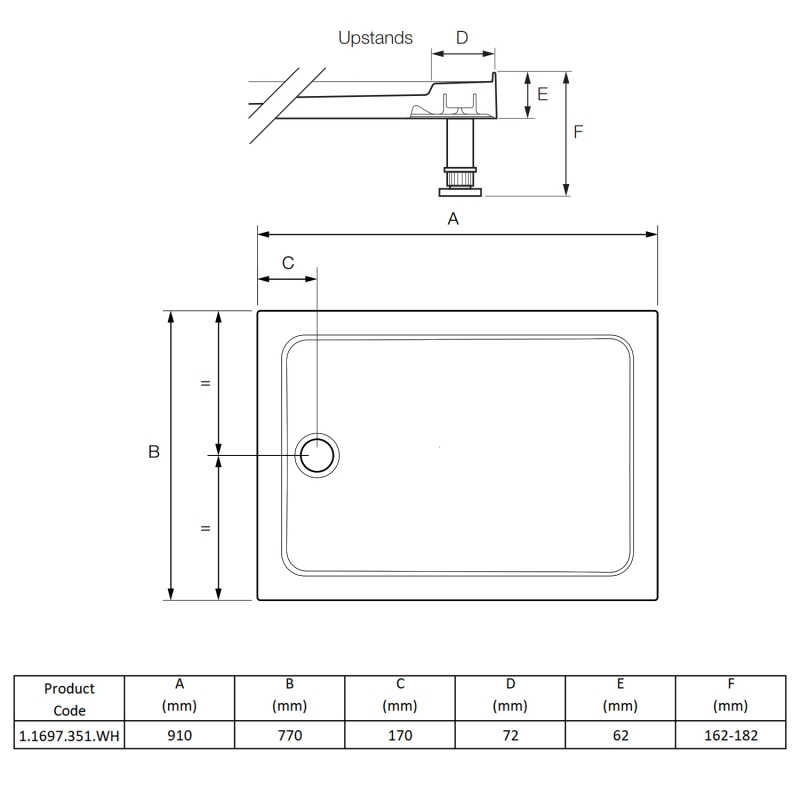Mira Flight Low 4 Upstand Rectangular Shower Tray 900mm x 760mm (inc Waste)