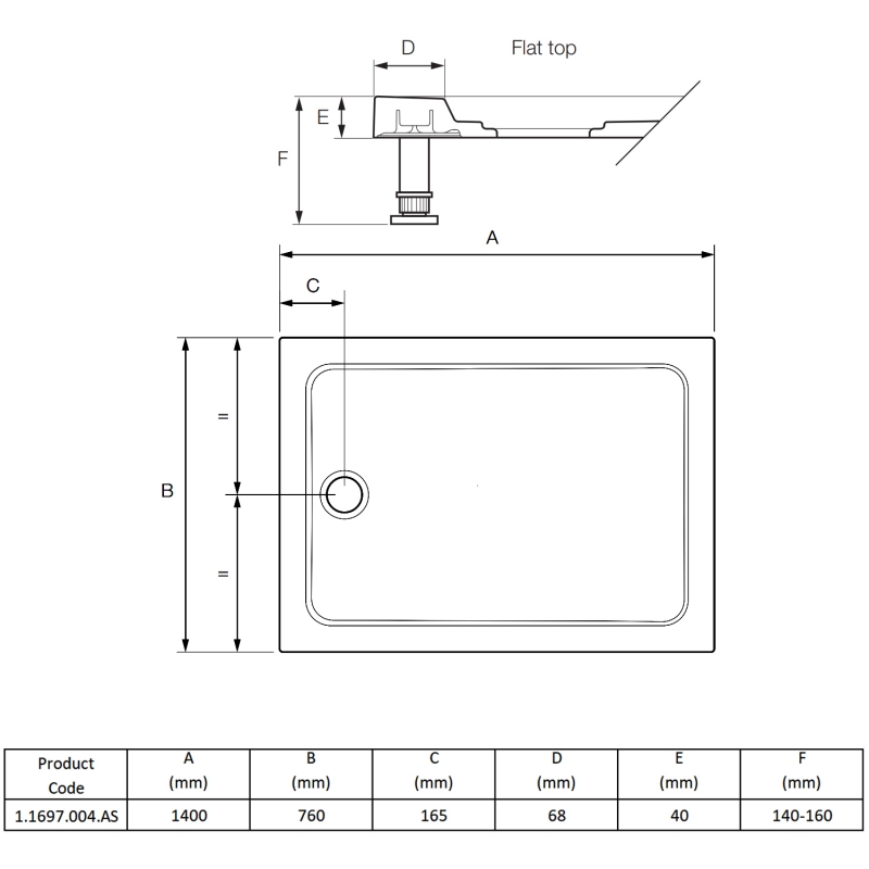 Mira Flight Safe Anti-Slip Rectangular Shower Tray 1400mm x 760mm (inc Waste)