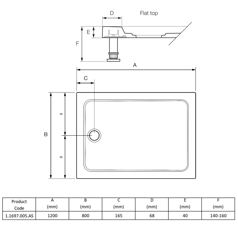 Mira Flight Safe Anti-Slip Rectangular Shower Tray 1200mm x 800mm (inc Waste)