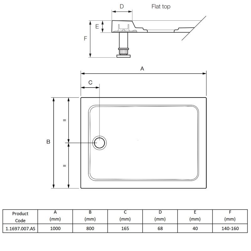 Mira Flight Safe Anti-Slip Rectangular Shower Tray 1000mm x 800mm (inc Waste)