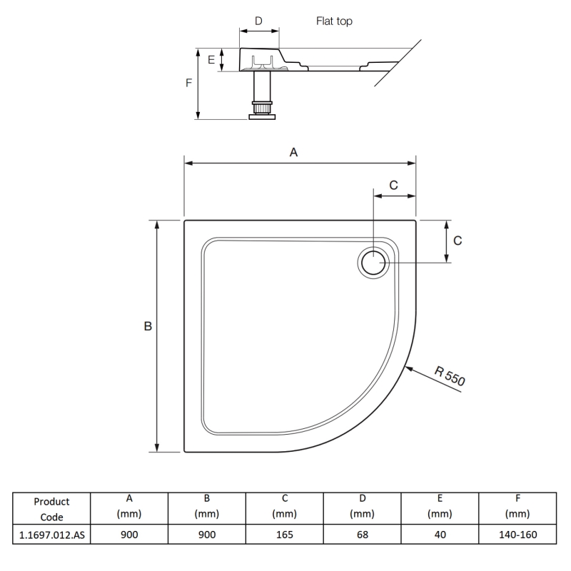 Mira Flight Safe Anti-Slip Quadrant Shower Tray 900mm x 900mm (inc Waste)
