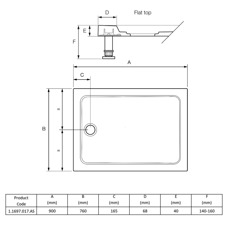 Mira Flight Safe Anti-Slip Rectangular Shower Tray 900mm x 760mm (inc Waste)
