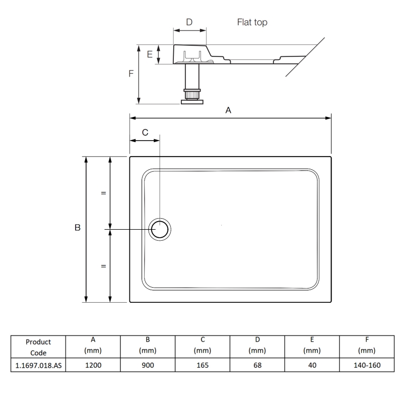 Mira Flight Safe Anti-Slip Rectangular Shower Tray 1200mm x 900mm (inc Waste)