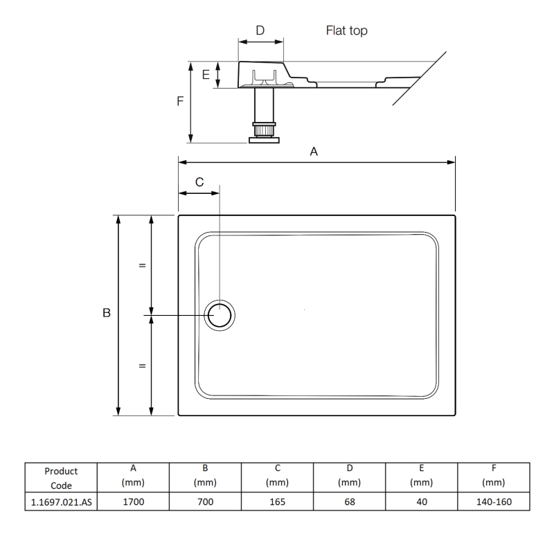 Mira Flight Safe Anti-Slip Rectangular Shower Tray 1700mm x 700mm (inc Waste)