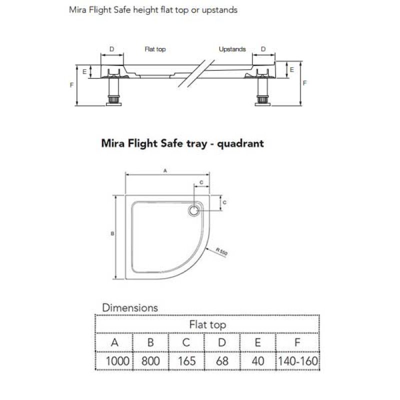 Mira Flight Safe LH Offset Quadrant Shower Tray 1000mm x 800mm 1.