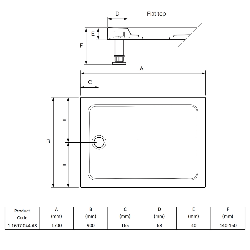 Mira Flight Safe Anti-Slip Rectangular Shower Tray 1700mm x 900mm (inc Waste)