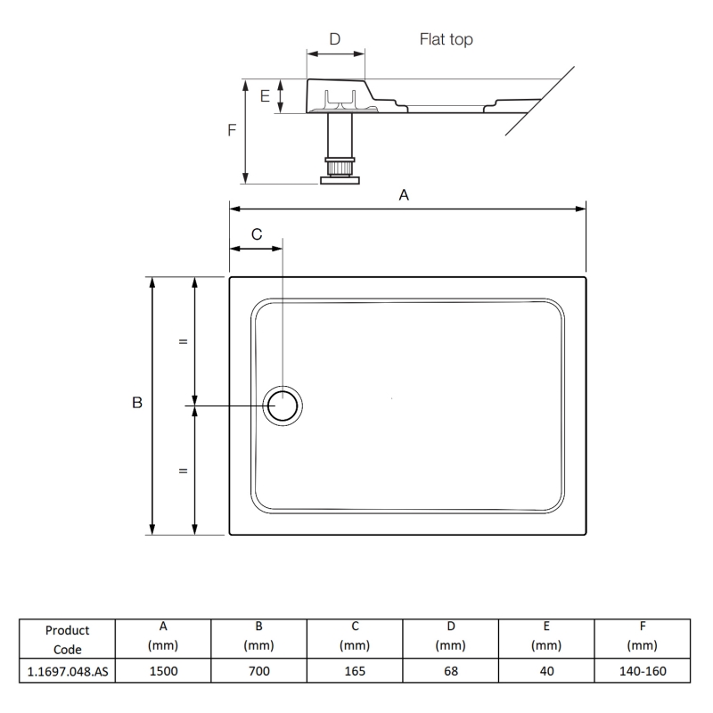 Mira Flight Safe Anti-Slip Rectangular Shower Tray 1500mm x 700mm (inc Waste)