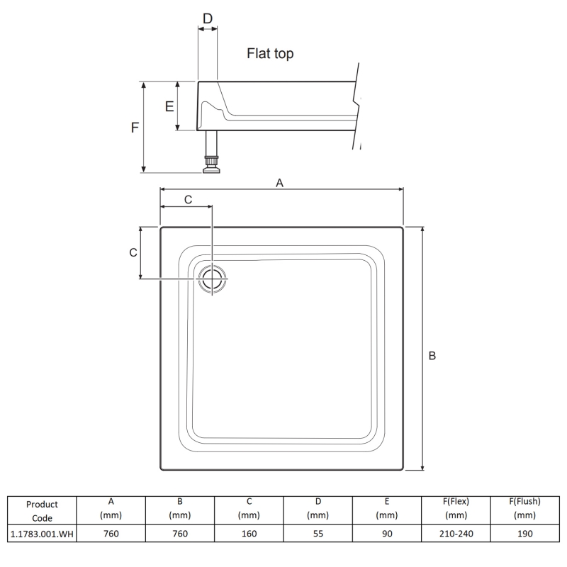 Mira Flight Square Shower Tray with Waste 760mm x 760mm - Flat Top
