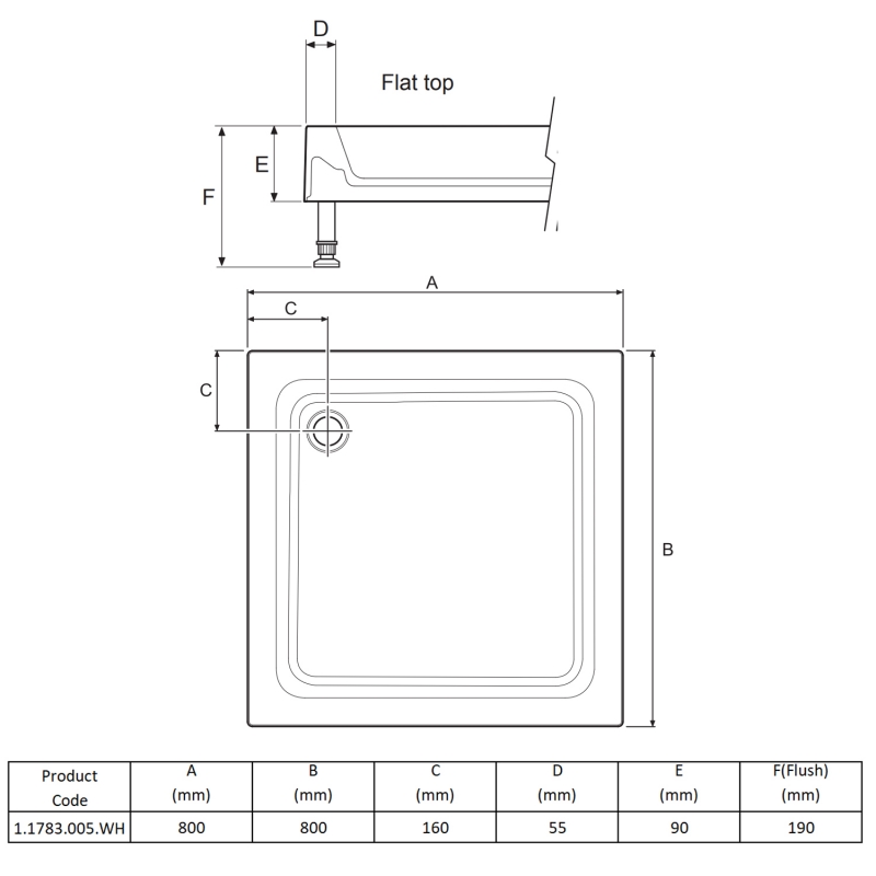 Mira Flight Square Shower Tray with Waste 800mm x 800mm - Flat Top