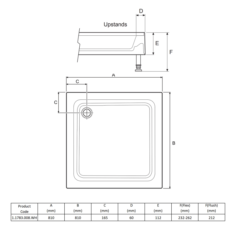 Mira Flight 4 Upstand Square Shower Tray 800mm x 800mm (inc Waste)