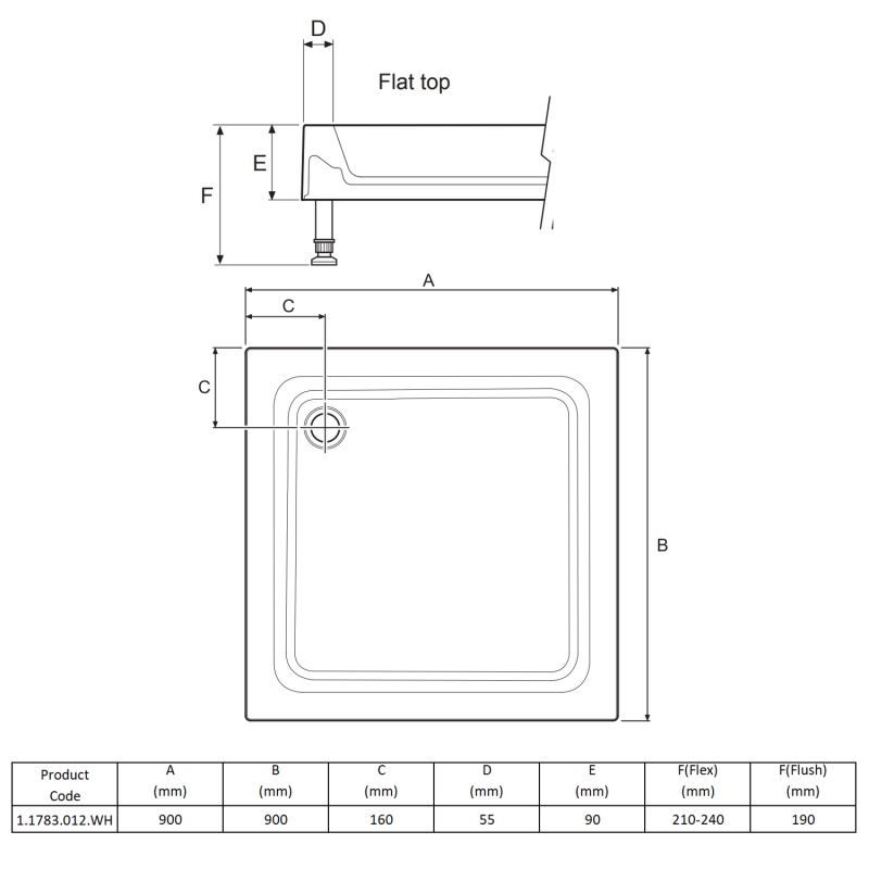 Mira Flight Square Shower Tray with Waste 900mm x 900mm - Flat Top