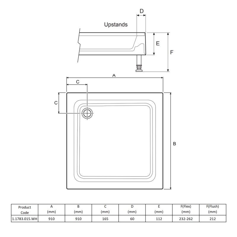 Mira Flight 4 Upstand Square Shower Tray 900mm x 900mm (inc Waste)