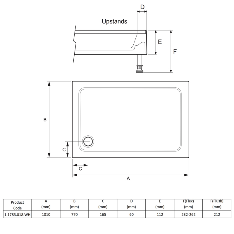 Mira Flight 4 Upstand Rectangular Shower Tray 1000mm x 760mm (inc Waste)