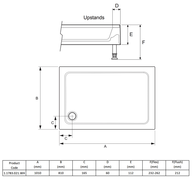 Mira Flight 4 Upstand Rectangular Shower Tray 1000mm x 800mm (inc Waste)