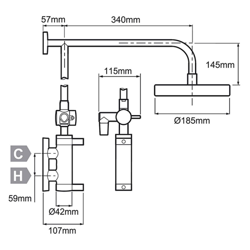Mira Miniluxe Vertical Bar Mixer Shower with Shower Kit + Fixed Head