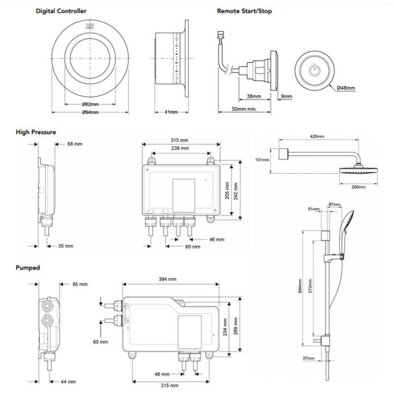 Mira Mode Concealed Dual Rear Fed Thermostatic Digital Thermostatic Mixer Shower - Pumped for Gravity