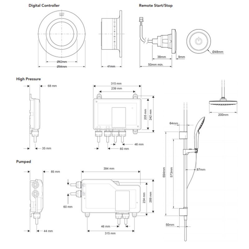 Mira Mode Concealed Dual Ceiling Fed Thermostatic Digital Thermostatic Mixer Shower - High Pressure / Combi Boiler