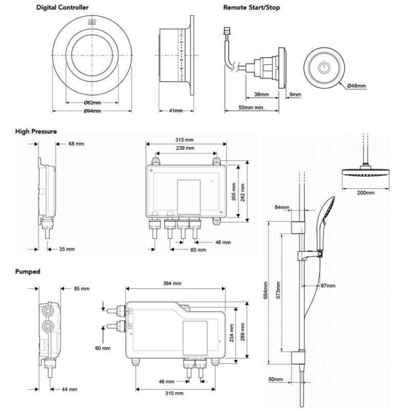 Mira Mode Concealed Dual Ceiling Fed Thermostatic Digital Thermostatic Mixer Shower - Pumped for Gravity