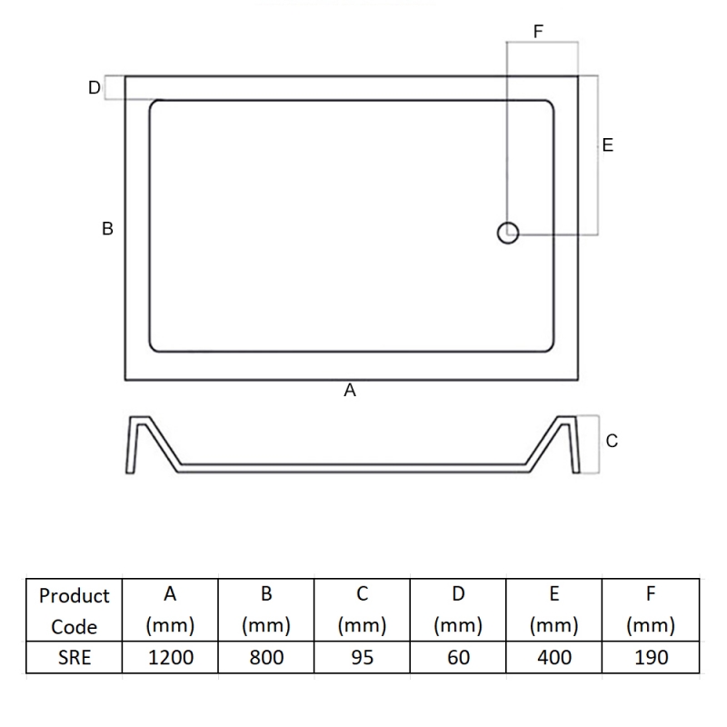 MX Classic High Wall Rectangular Shower Tray 1200mm x 800mm (inc Waste)