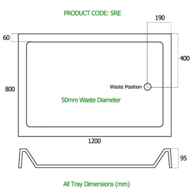 MX Classic Rectangular Shower Tray 1200mm x 800mm SRE