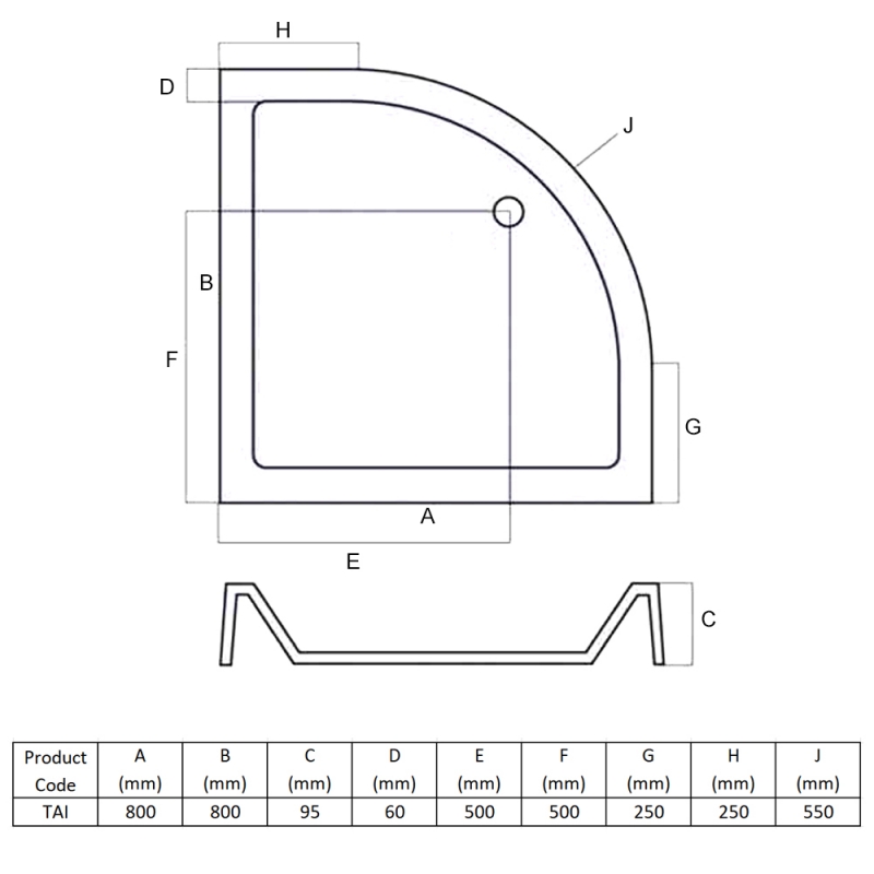 MX Classic High Wall Quadrant Shower Tray 800mm x 800mm (inc Waste)