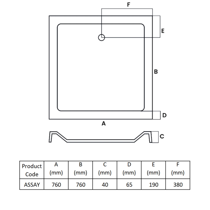 MX Elements Anti-Slip Square Shower Tray 760mm x 760mm (inc Waste)