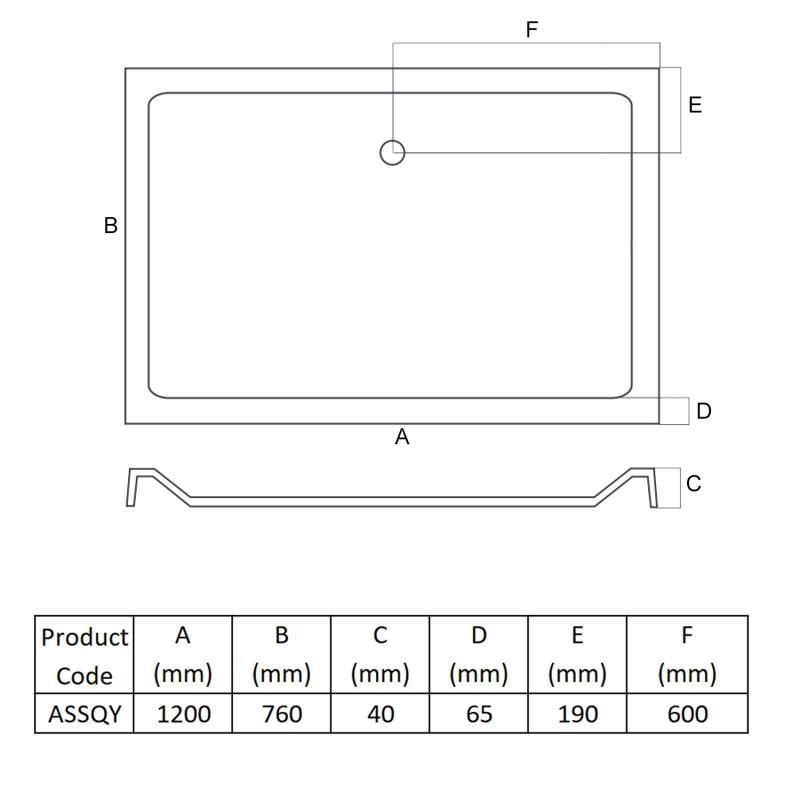 MX Elements Anti-Slip Rectangular Shower Tray 1200mm x 760mm (inc Waste)