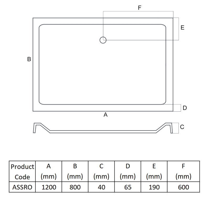 MX Elements Anti-Slip Rectangular Shower Tray 1200mm x 800mm (inc Waste)