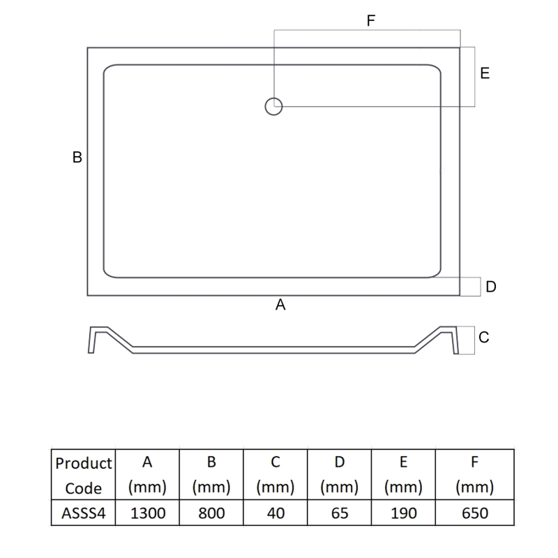MX Elements Anti-Slip Rectangular Shower Tray 1300mm x 800mm (inc Waste)