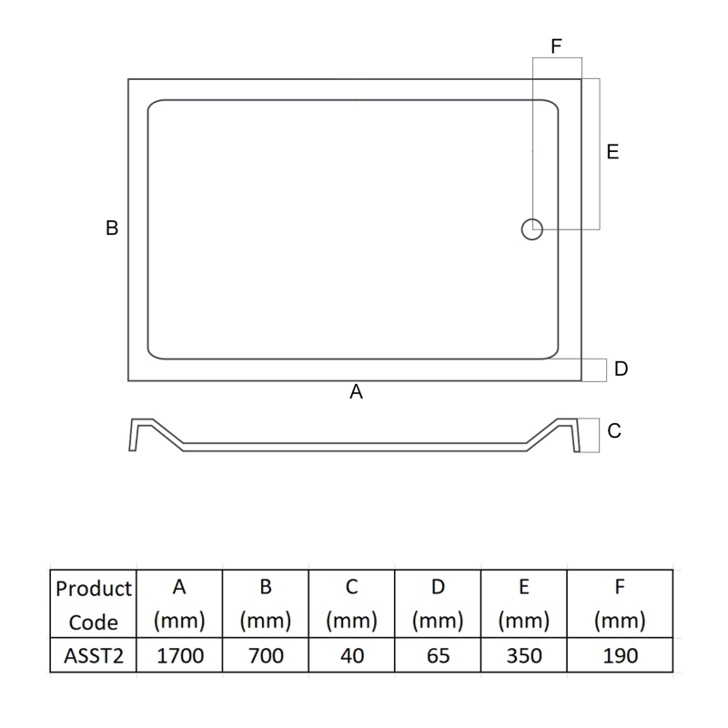 MX Elements Anti-Slip Bath Replacement Shower Tray 1700mm x 700mm (inc Waste)