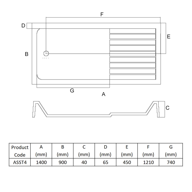MX Elements Anti-Slip Rectangular Walk-In Shower Tray 1400mm x 900mm (inc Waste)