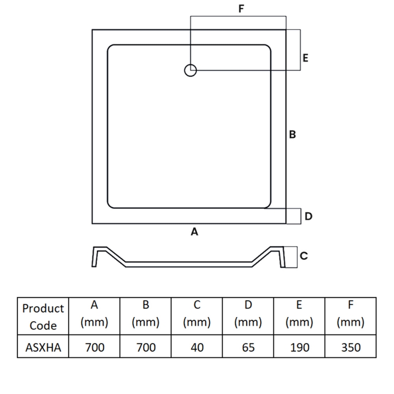 MX Elements Anti-Slip Square Shower Tray 700mm x 700mm (inc Waste)