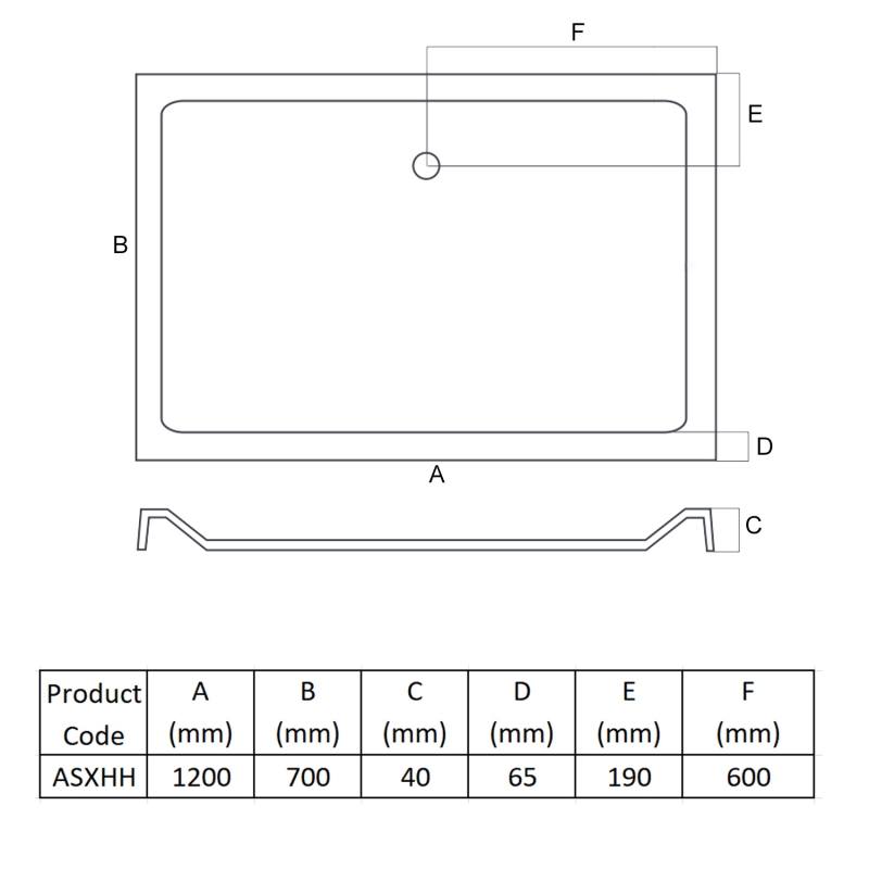 MX Elements Anti-Slip Rectangular Shower Tray 1200mm x 700mm (inc Waste)