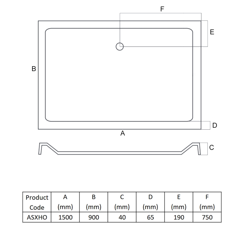 MX Elements Anti-Slip Rectangular Shower Tray 1500mm x 900mm (inc Waste)