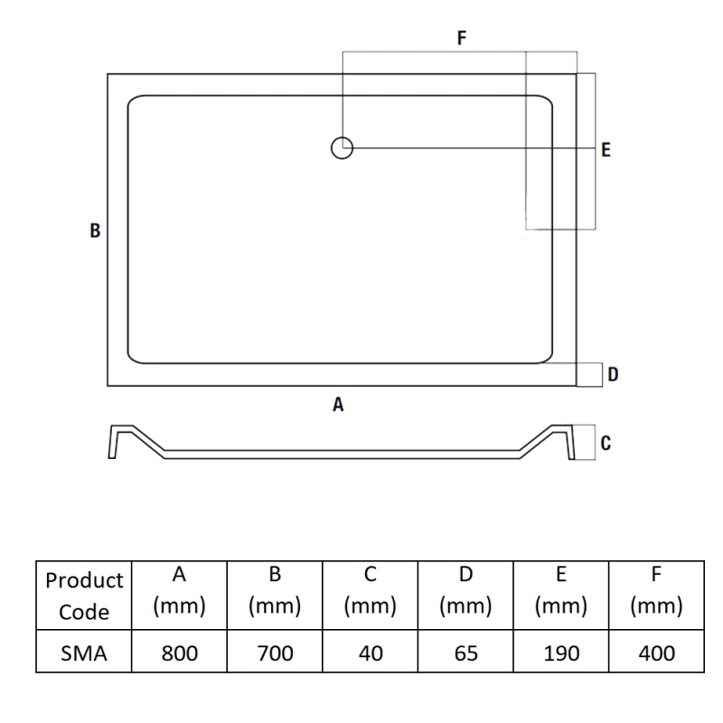 MX Elements Rectangular Shower Tray 800mm x 700mm (inc Waste)