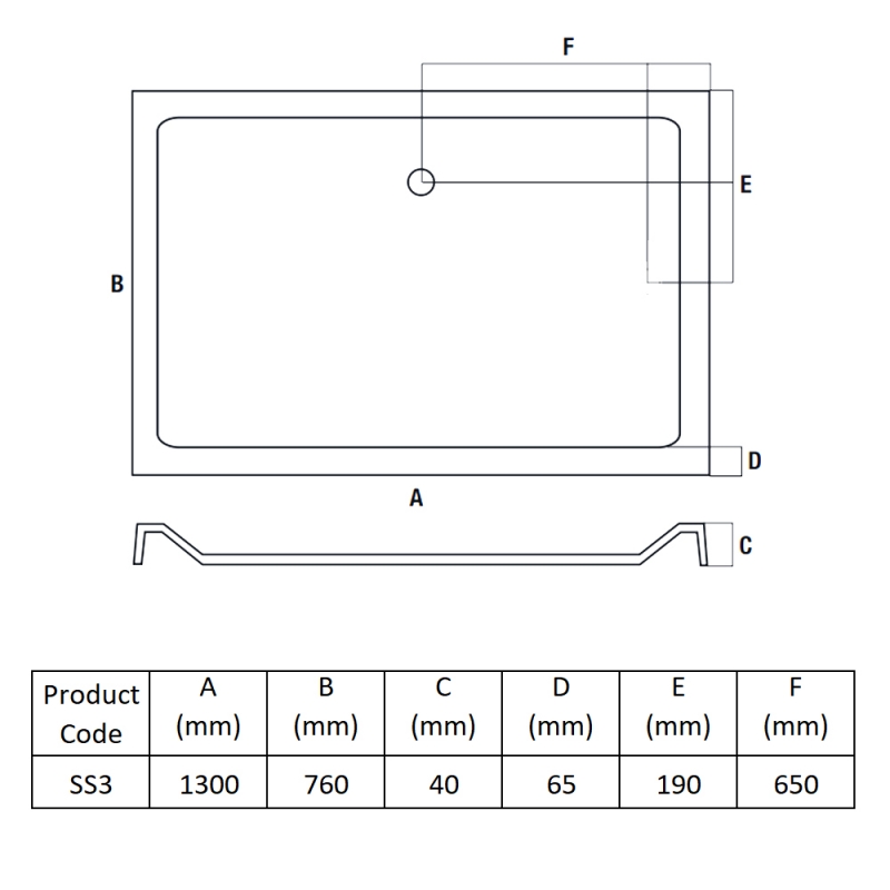 MX Elements Rectangular Shower Tray 1300mm x 760mm (inc Waste)