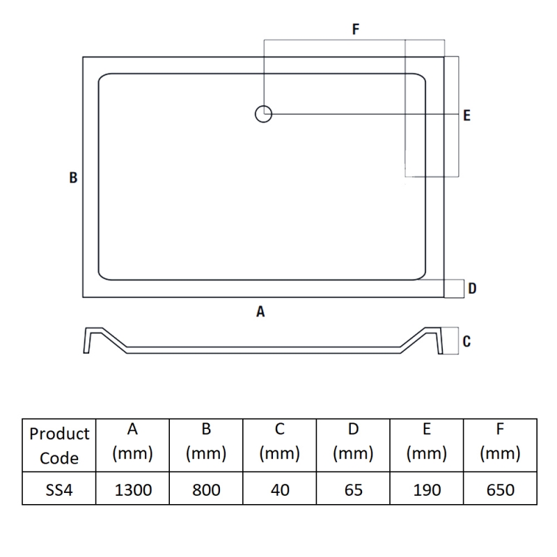 MX Elements Rectangular Shower Tray 1300mm x 800mm (inc Waste)