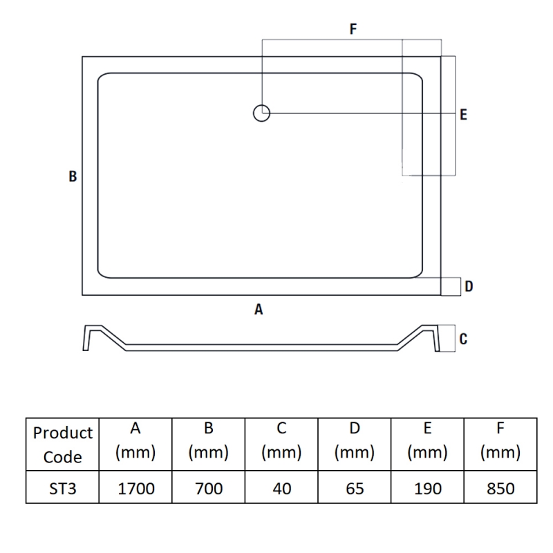 MX Elements Rectangular Shower Tray 1700mm x 700mm - (inc Waste)