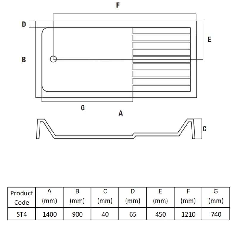 MX Elements Rectangular Walk-In Shower Tray 1400mm x 900mm (inc Waste)