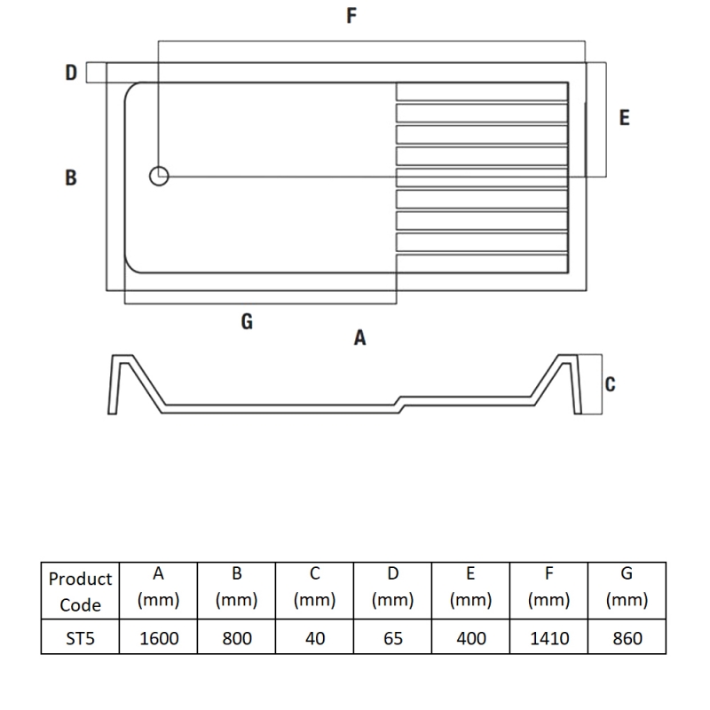 MX Elements Rectangular Walk-In Shower Tray 1600mm x 800mm (inc Waste)