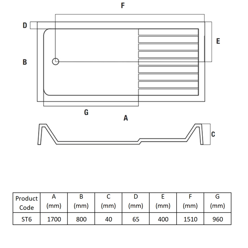 MX Elements Rectangular Walk-In Shower Tray 1700mm x 800mm (inc Waste)