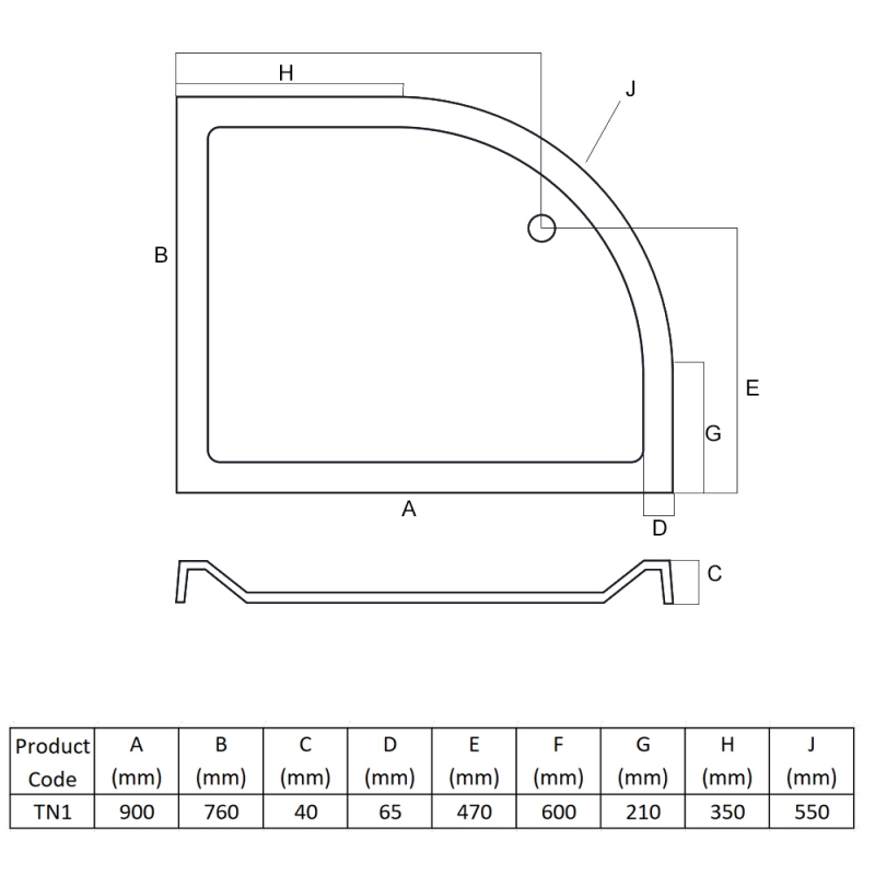 MX Elements Offset Quadrant Shower Tray 900mm x 760mm Left Handed (inc Waste)