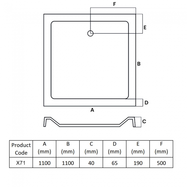 MX Elements Square Shower Tray 1100mm x 1100mm (inc Waste)