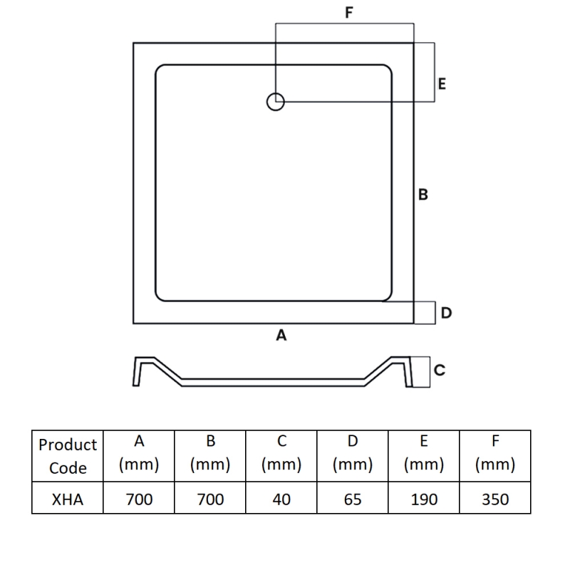MX Elements Square Shower Tray 700mm x 700mm (inc Waste)