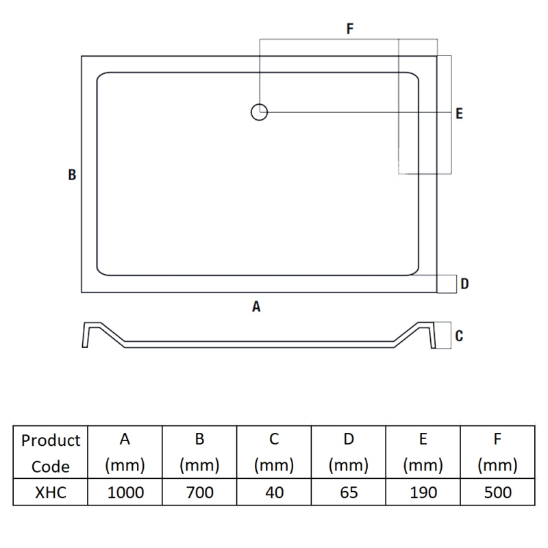 MX Elements Rectangular Shower Tray 1000mm x 700mm (inc Waste)