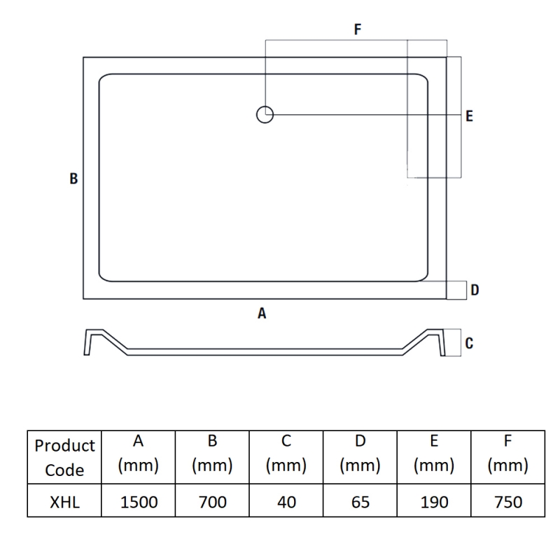 MX Elements Rectangular Shower Tray 1500mm x 700mm (inc Waste)